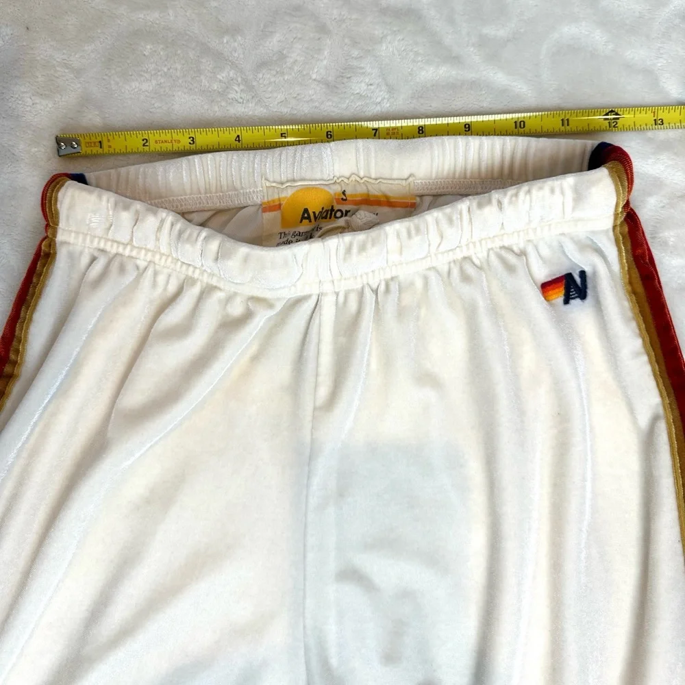 Aviator Nation Relaxed Velvet Jogger White with Colorful Stripes size SMALL - Picture 6 of 12